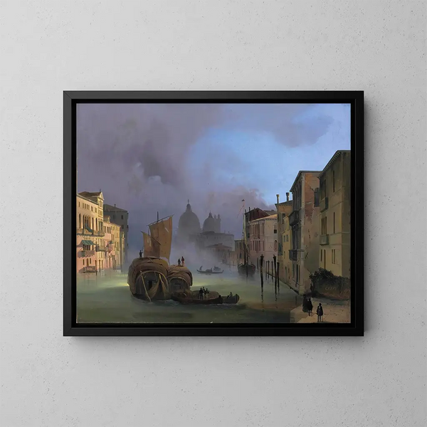 Der Große Kanal in Venedig vom Ponte dell'Accademia mit Santa Maria della Salute - Ippolito Caffi — gerahmtes Bild an der Wand