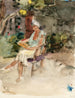 Frau liest auf einem Stuhl in einem Garten - Isaac Israëls — Ansicht des Kunstwerks