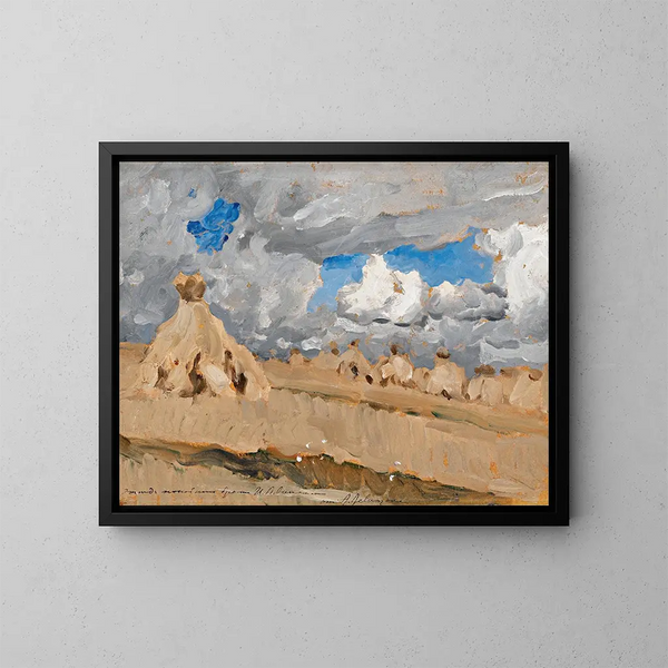 Heuhaufen in einer russischen Landschaft - Isaac Levitan — gerahmtes Bild an der Wand