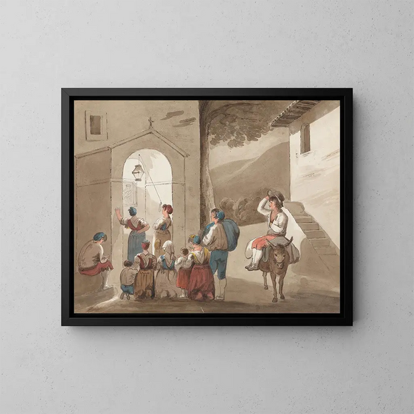 Gruppe von Bauern vor einer Kirche - Isaac Weld — gerahmtes Bild an der Wand