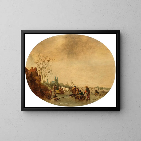 Ein Winterlandschaft mit Schlittschuhläufern auf dem Eis - Isaac van Ostade — gerahmtes Bild an der Wand