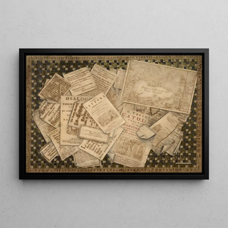 Italian School - Trompe lil of prints and of an alphabet sampler.webp