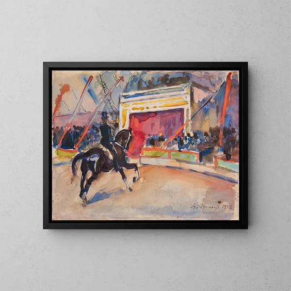 Szene eines Pferde-Zirkus - Ivan Ivanec — gerahmtes Bild an der Wand