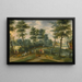 Landschaft mit Bäumen, Rinderhirten und ihrer Herde, ein Dorf im Hintergrund - Izaak van Oosten — gerahmtes Bild an der Wand