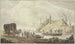 Winterlandschaft-Gemälde an einem Bauernhof, auf dem Bootsmänner das Eis brechen, links eine Kutsche - J H van Loon — Ansicht des Kunstwerks
