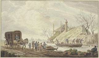 J H Van Loon - Winterlandschaft an einem Bauernhof hauen Schiffer das Eis auf links eine Kutsche.webp
