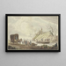 Winterlandschaft-Gemälde an einem Bauernhof, auf dem Bootsmänner das Eis brechen, links eine Kutsche - J H van Loon — gerahmtes Bild an der Wand