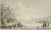 Winterlandschaft auf dem Fluss, Schlittschuhläufer links am Ufer, ein Auto - J H van Loon — Ansicht des Kunstwerks