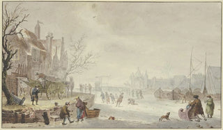 J H Van Loon - Winterlandschaft auf dem Flu Schlittschuhlufer links am Quai ein Wagen.webp