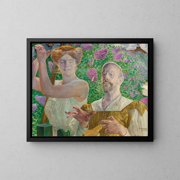 Selbstporträt mit Muse und Buddleja - Jacek Malczewski — gerahmtes Bild an der Wand