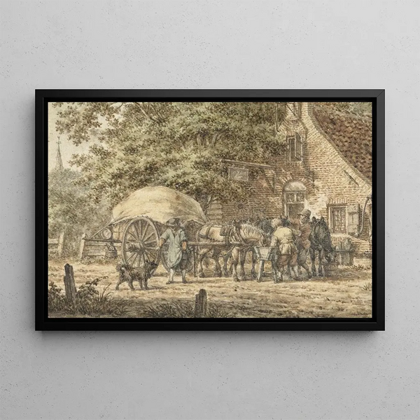 Halte devant une auberge en été - Jacob Cats — gerahmtes Bild an der Wand