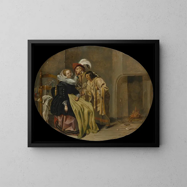 Ein Paar in einem Interieur mit einer Zigeunerinnen-Orakel - Jacob Duck — gerahmtes Bild an der Wand