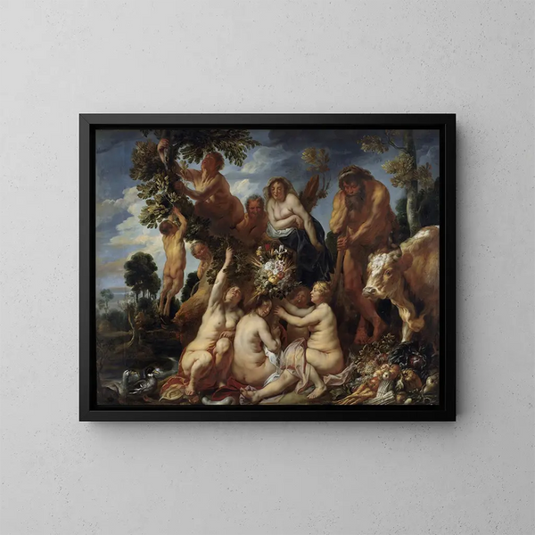 Achéloos vaincu par Hercule, l'origine de la corne d'abondance, allégorie de la fécondité - Jacob Jordaens — gerahmtes Bild an der Wand