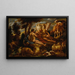 Merkur, der Flöte spielend, um Argus mit Io, die in eine weiße Kuh verwandelt wurde, in den Schlaf zu wiegen - Jacob Jordaens — gerahmtes Bild an der Wand