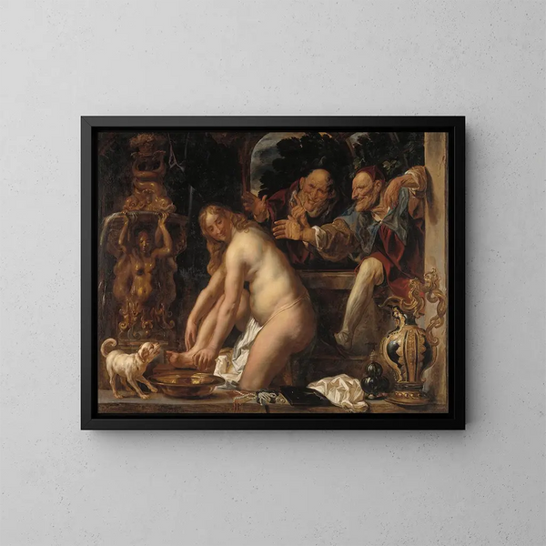 Susanne und die alten Männer - Jacob Jordaens — gerahmtes Bild an der Wand