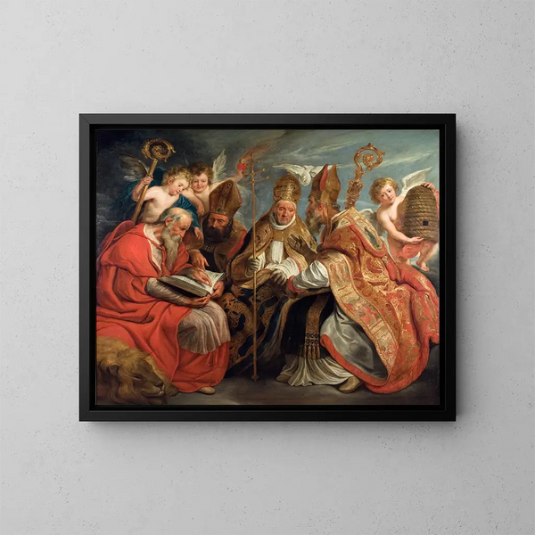 Die vier Väter der lateinischen Kirche - Jacob Jordaens — gerahmtes Bild an der Wand