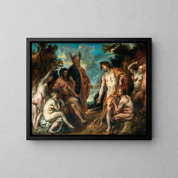 Der Musikwettbewerb zwischen Apoll und Pan - Jacob Jordaens — gerahmtes Bild an der Wand