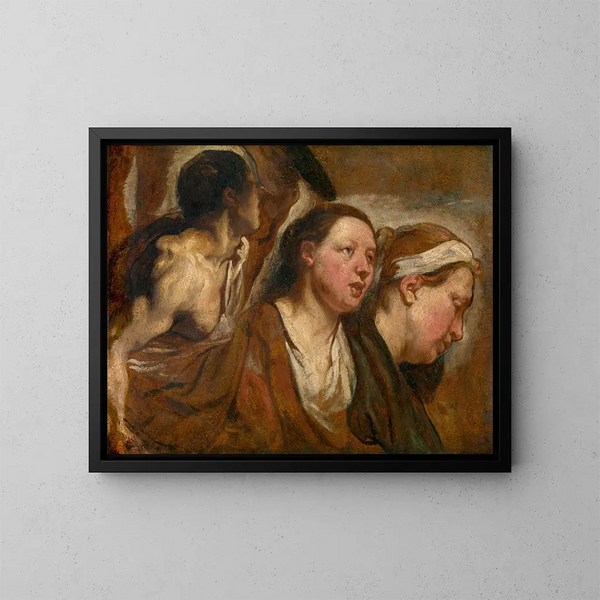 Zwei Frauenköpfe und Torso eines Kriegers - Jacob Jordaens — gerahmtes Bild an der Wand