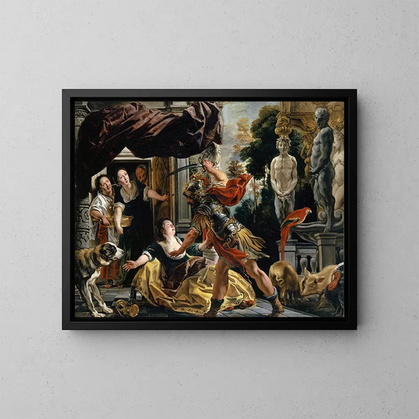 Ulysse droht Circe - Jacob Jordaens — gerahmtes Bild an der Wand