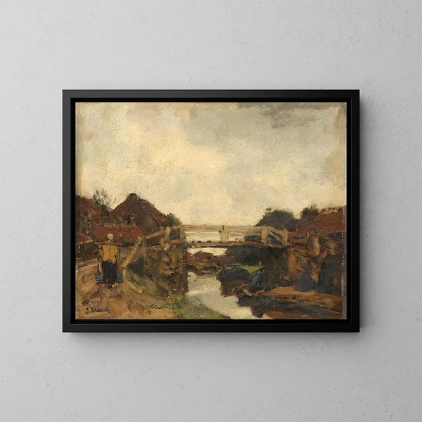 Pont en bois sur un canal à Rijswijk - Jacob Maris — gerahmtes Bild an der Wand