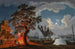 eines Gemäldes einer Zollstation mit Tänzern und Musikern in der Nähe eines Feuers, Boote in einer Bucht im Hintergrund - Jacob Philipp Hackert — Ansicht des Kunstwerks