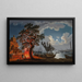 eines Gemäldes einer Zollstation mit Tänzern und Musikern in der Nähe eines Feuers, Boote in einer Bucht im Hintergrund - Jacob Philipp Hackert — gerahmtes Bild an der Wand