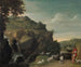 Ein sanft geschwungenes Landschaftsgemälde mit einem Wasserfall und einem Ziegenhirten - Jacob Symonsz Pynas — Ansicht des Kunstwerks