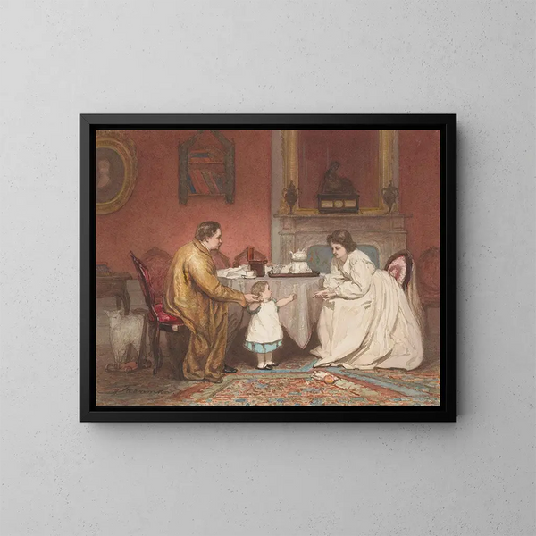 Innenaufnahme mit Eltern und ihrem Kind - Jacob Taanman — gerahmtes Bild an der Wand