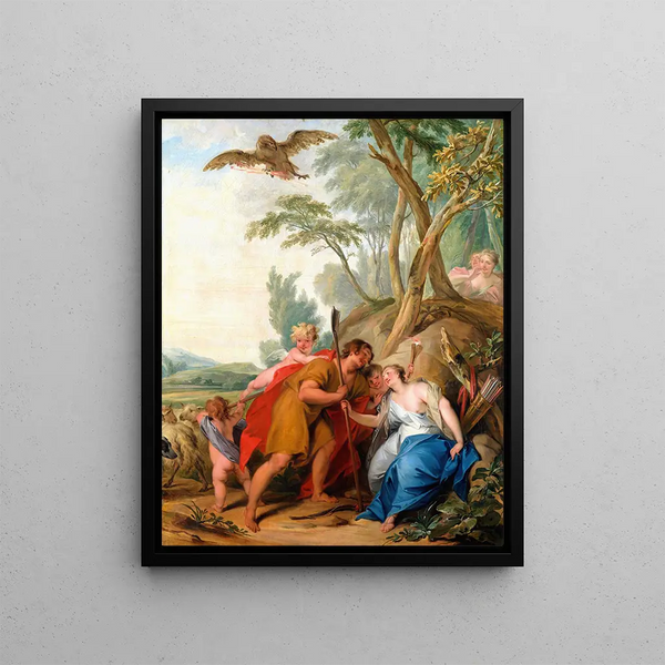 Jupiter verkleidet als verführerischer Hirte Mnemosyne, die Göttin des Gedächtnisses - Jacob de Wit — gerahmtes Bild an der Wand