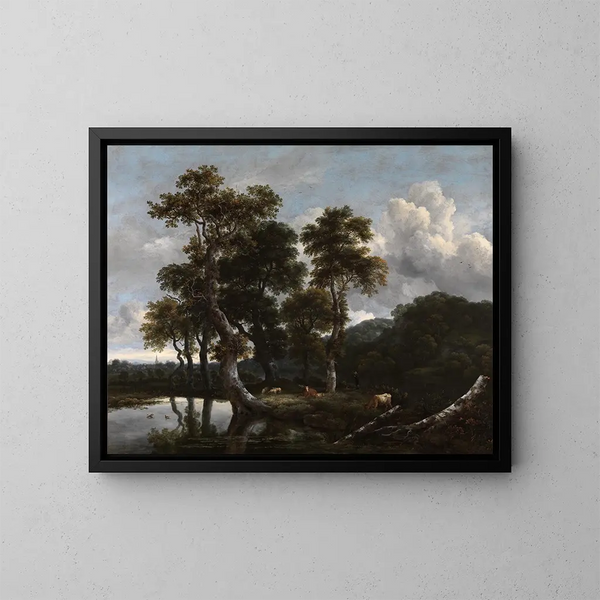Große Baumgruppe am Wasserufer - Jacob van Ruisdael — gerahmtes Bild an der Wand