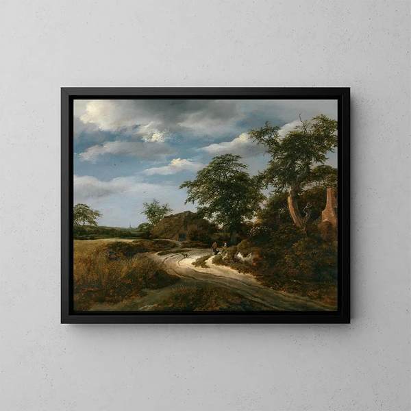 Landschaft mit einer Kirche - Jacob van Ruisdael — gerahmtes Bild an der Wand