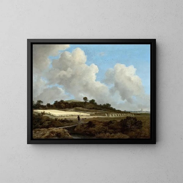 Ansicht von Weizenfeldern mit einer Stadt im Hintergrund - Jacob van Ruisdael — gerahmtes Bild an der Wand