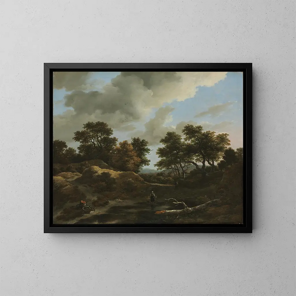 Landschaftsbild mit bewaldeten und hügeligen Landschaften - Jacob van Ruisdael — gerahmtes Bild an der Wand