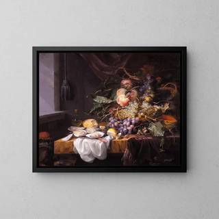 Stillleben mit Früchten und Austern - Jacob van Walscapelle — gerahmtes Bild an der Wand