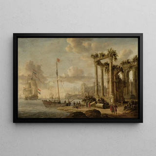 Jacobus Storck - Seaside landscape with ancient ruins on the coast.webp
