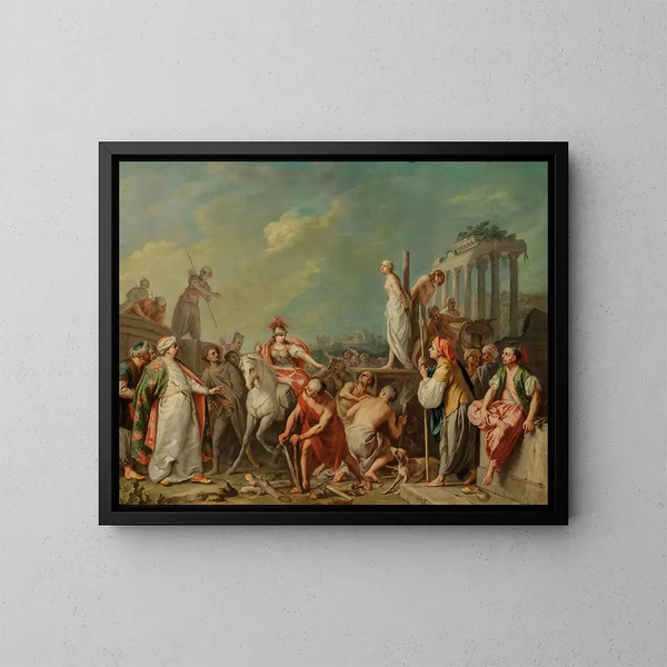 Clorinde rettet Olindo und Sophronia - Jacopo Amigoni — gerahmtes Bild an der Wand