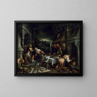 Der Christus im Haus von Martha und Maria - Jacopo Bassano — gerahmtes Bild an der Wand