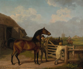 Ein Hengst, der durch eine Tür zu einer Stute geführt wird - Jacques-Laurent Agasse — Ansicht des Kunstwerks