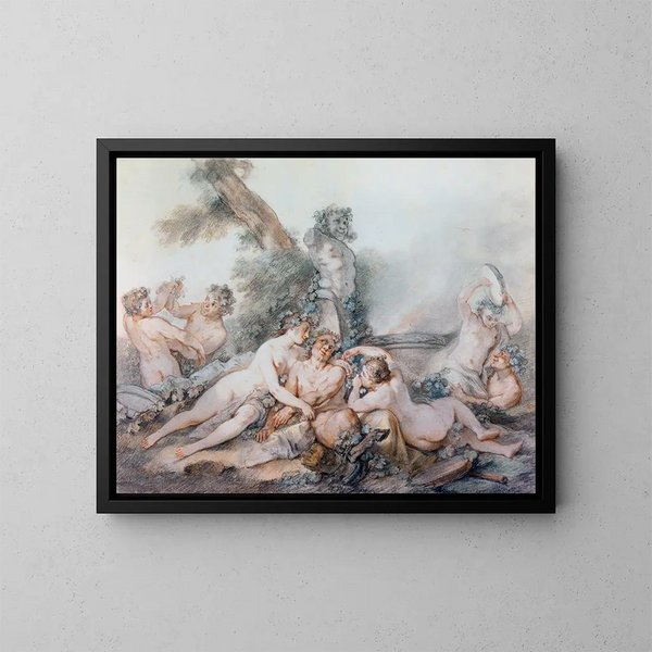 Nymphen und Satyrn bei einem Bacchus-Brunnen - Jacques-Philippe Caresme — gerahmtes Bild an der Wand
