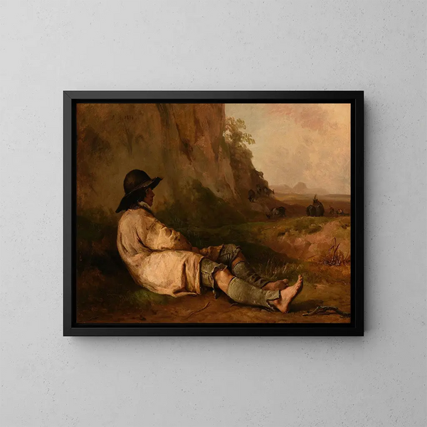 Berger, der sich an einem Felsen ausruht - Jacques-Raymond Brascassat — gerahmtes Bild an der Wand