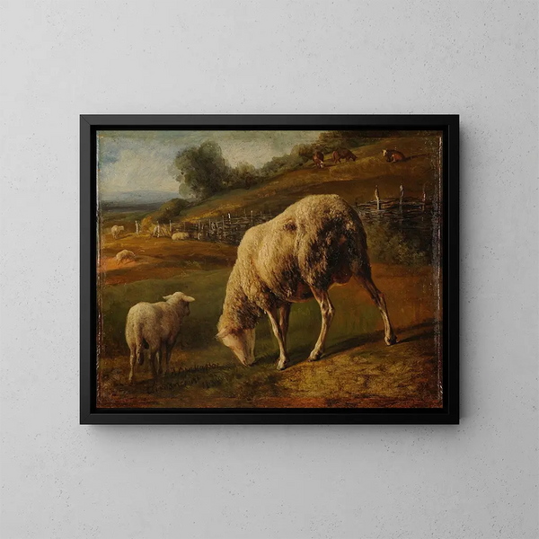 Schafe und Mutterschafe beim Weiden - Jacques-Raymond Brascassat — gerahmtes Bild an der Wand