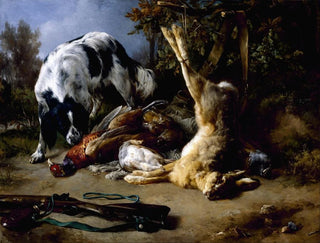Spaniel mit einem Stillleben von erlegtem Wild - Jacques-Raymond Brascassat — Ansicht des Kunstwerks