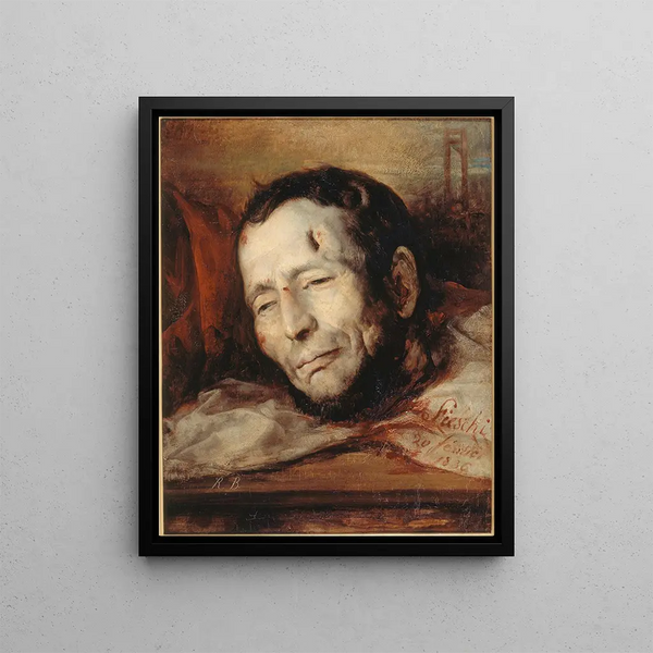 Kopf von Giuseppe Fieschi 1790-1836 nach seiner Hinrichtung - Jacques-Raymond Brascassat — gerahmtes Bild an der Wand