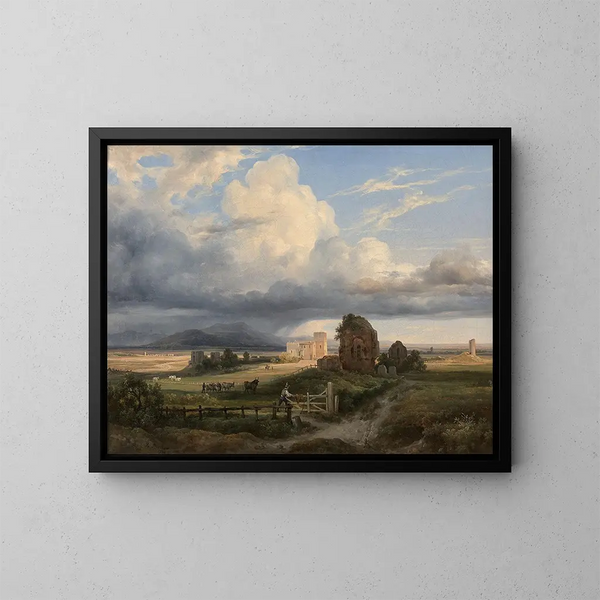 Vacher et son troupeau dans la campagne romaine près de la via Appia - Jacques-Raymond Brascassat — gerahmtes Bild an der Wand