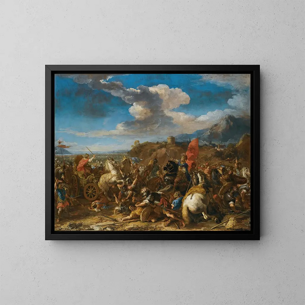 Die Schlacht bei Issus: Alexanders Armee besiegt Darius und die Perser - Jacques Courtois — gerahmtes Bild an der Wand