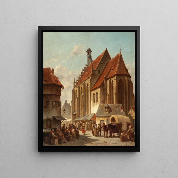 Szene auf einem flämischen Marktplatz - Jacques François Carabain — gerahmtes Bild an der Wand