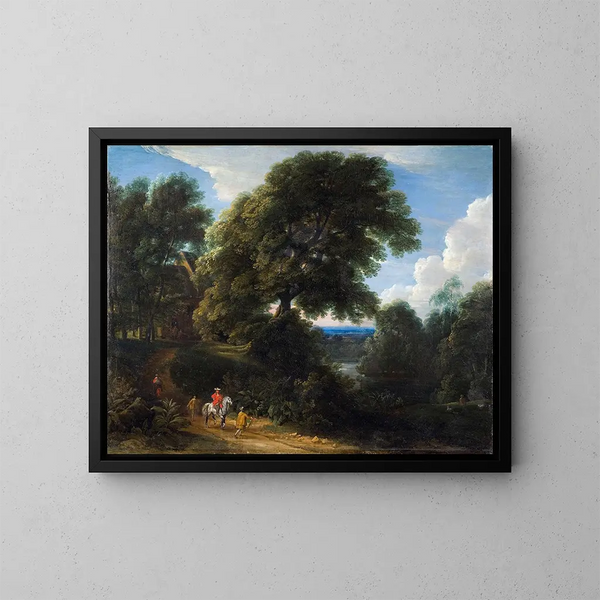 Landschaft mit einem Reiter in Rot - Jacques d'Arthois — gerahmtes Bild an der Wand