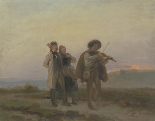 Jakob Becker - Abendlicher Spaziergang Geiger und Bauernpaar auf den Feldern.webp