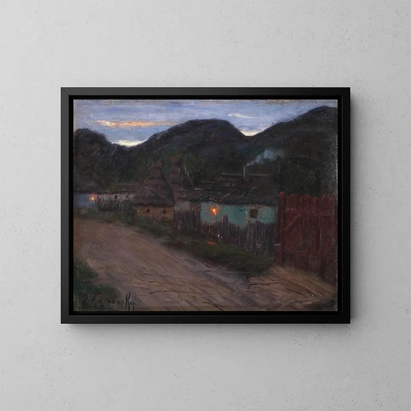 Rue de village nocturne - Jakob Koganowsky — gerahmtes Bild an der Wand