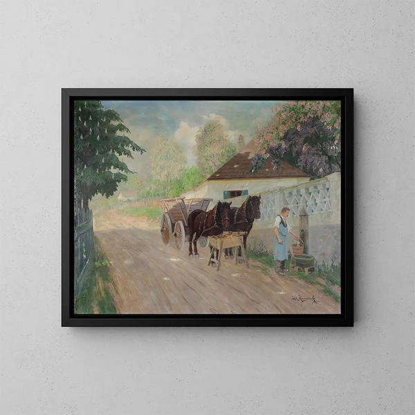 Pferdegespann in Ruhe - Jakob Koganowsky — gerahmtes Bild an der Wand